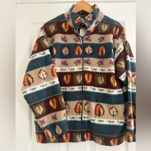 Alfred Dunner Multicolor Leaf Pattern Fleece Jacket